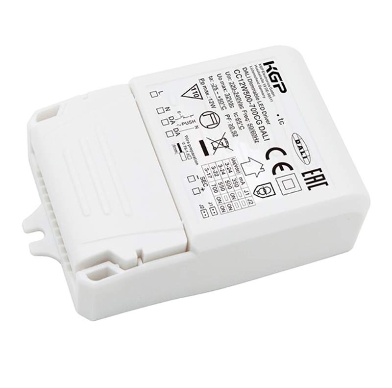 CC12W350-700CG DALI 3-24V DC, LED Treiber Konstantstrom ohne Zugentlastung DALI dimmbar mittels Taster (Push) dimmbar LxBxH:88x52x25mm Strom in 150mA Schritten mittels DIP Schalter