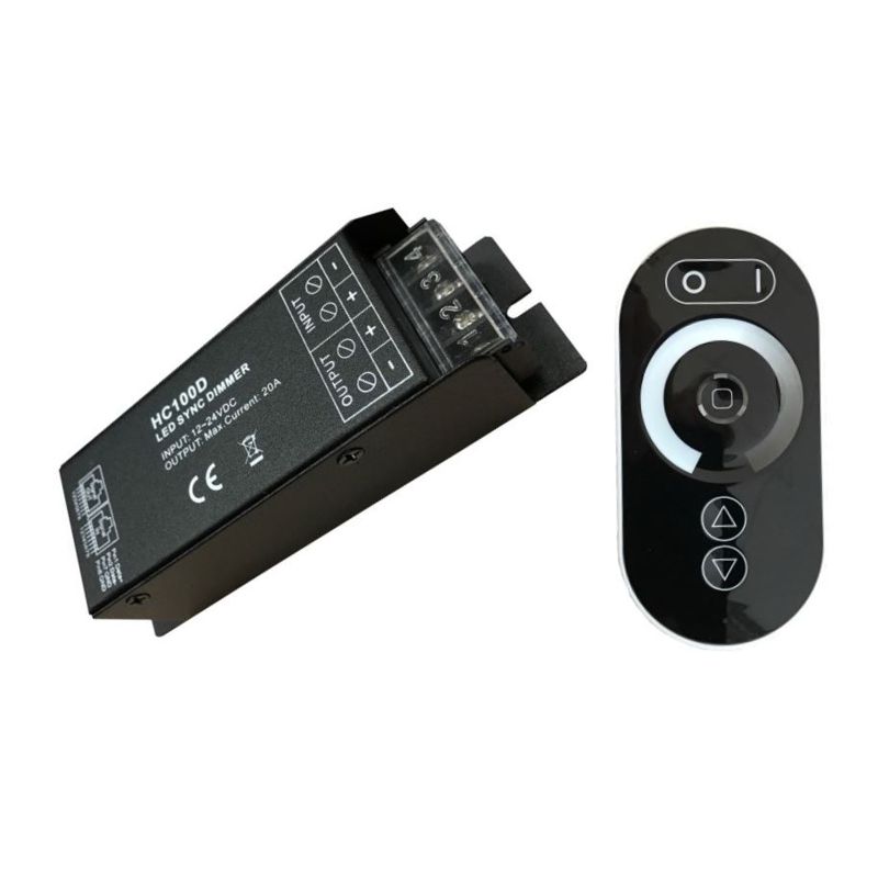 HC100D LED Dimmer mit Fernbedienung für LED Streifen oder Module Der HC100D ist ein Einkanal-Dimmer mit Fernbedienung zur Steuerung der Helligkeit und des Blinkens von LED-Modulen, LED-Streife