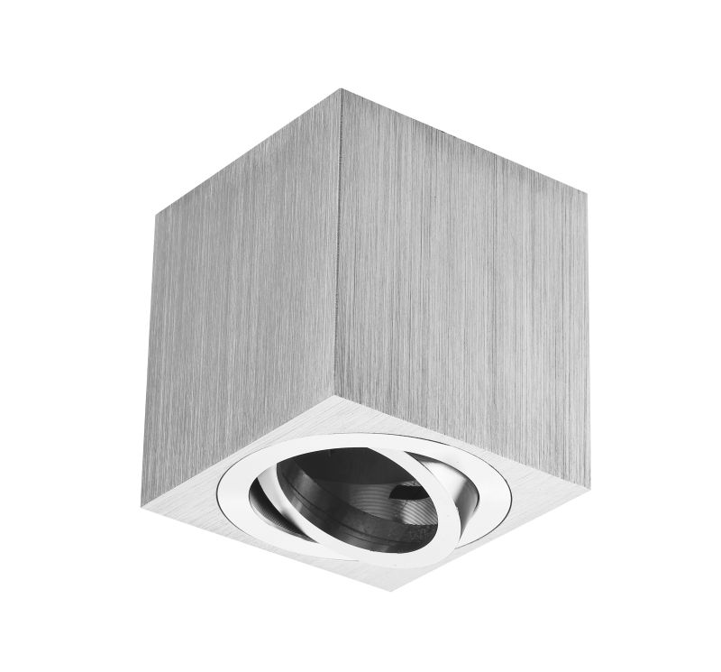Deckenanbauleuchte Zylo max. 35W oder LED GU10 230V Alu-gebürstet eckig Form: Eckig Abmessung: Ø80x84mm inklusive GU10 Fassung Direkter Anschluss an 230V schwenkbar/ drehbar bi Deckenanbauleuchte Zylo max. 35W oder LED GU10 230V Alu-gebürstet eckig Form: Eckig Abmessung: Ø80x84mm inklusive GU10 Fassung Direkter Anschluss an 230V schwenkbar/ drehbar bi