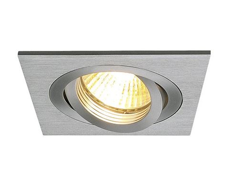 New Tria 78 Qpar16 Downlight, eckig, alu geschliffen, max. 50W 230V GU10mit Clipfedern schwenkbar 20° Drehbar 360° Aussenabmessung: 90x90mm Einbautiefe 110mm (mit montiertem De