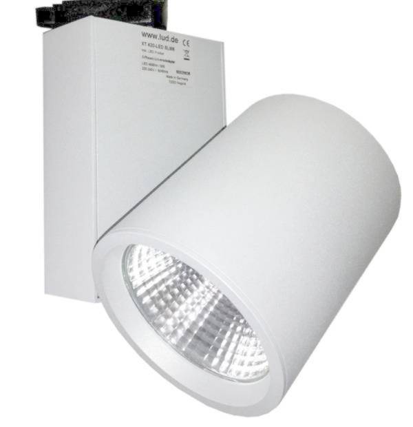 LED Stromschienenstrahler XT420-3000lm-840-MDF24-30 in WEISS24° Mediumflood4000K kaltweissFarbwiedergabe Ra 803-Phasen Adapterdreh- und schwenkbar