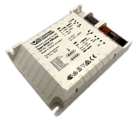 ECXd 700.026 LED Treiber Comfort Line 40W 700mA DALI und Push Dimmung Dimmbereich: 0,5 bis 100 % 124x79x33mm 220-240V AC Vorwärtsspannung: 20-57V DC Elektronischer Kurzschlusss