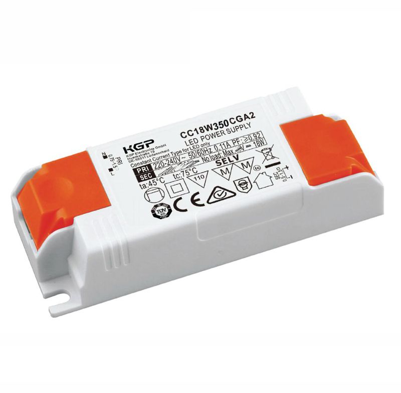 CC18W350CGA2 LED Konstantstrom Konverter 350mA 36-52V DC Vorwärtsspannung 36-52V DC Maße: 96x36x23mm Lebensdauer von 30.000h Schutzart IP20 Überlast-, Kurzschluss-, und Leerlau