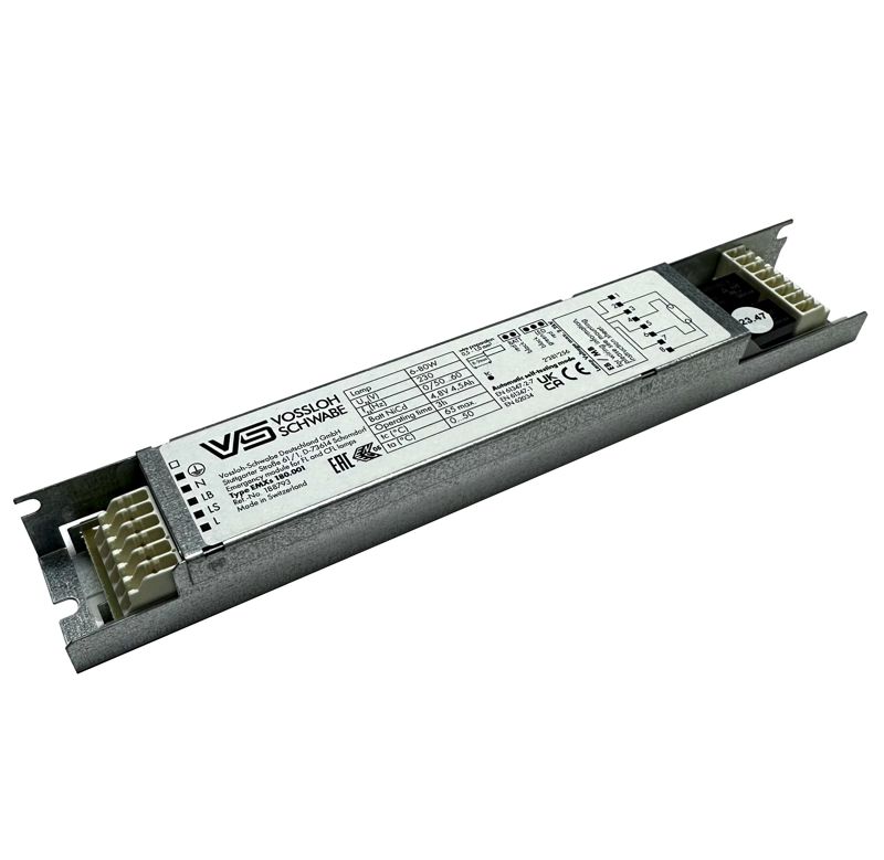 EMXs 180.001 Notlicht Betriebsgerät für ein und zweiflammigen Betrieb für Leuchtstoffröhren und Kompaktlampen von 6-80W. LxBxH: 210x32x21mm mit Selbstdiagnosefunktion, Steckplatz für LED Anzei