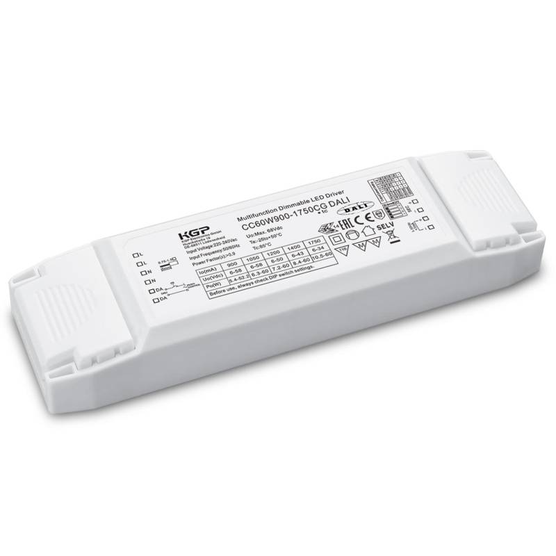CC60W900-1750CG DALI 1-10V und Push, 60W 900-1750mA 6-58V DC, LED Treiber Konstantstrom mit Zugentlastung DALI dimmbar 1-10V dimmbar Push dimmbar mittels handelsüblichem Taster Pot