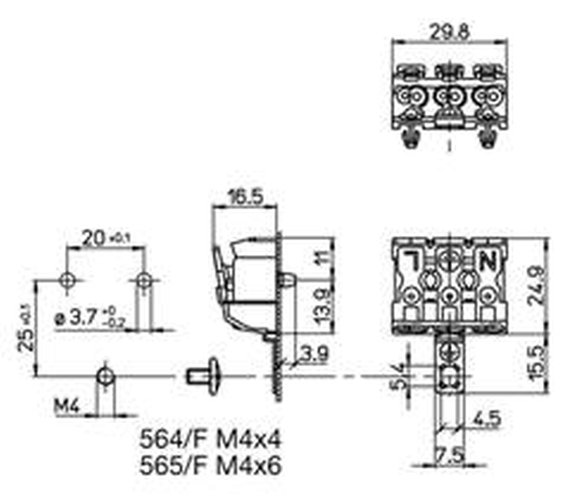 Leuchtenklemme zum Einclipsen oder zum Aufschrauben mit Erdungslasche für 1,5 und 2,5mm²