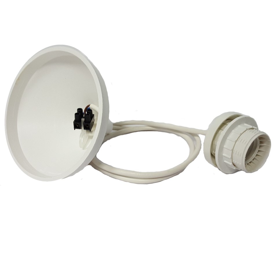Lampenpendel mit Fassung E27 mit Verschraubung für Lampenschirm und Baldachin, 100cm lang, WEISS, max. 60W Lampenpendel mit Fassung E27 mit Verschraubung für Lampenschirm und Baldachin, 100cm lang, WEISS, max. 60W