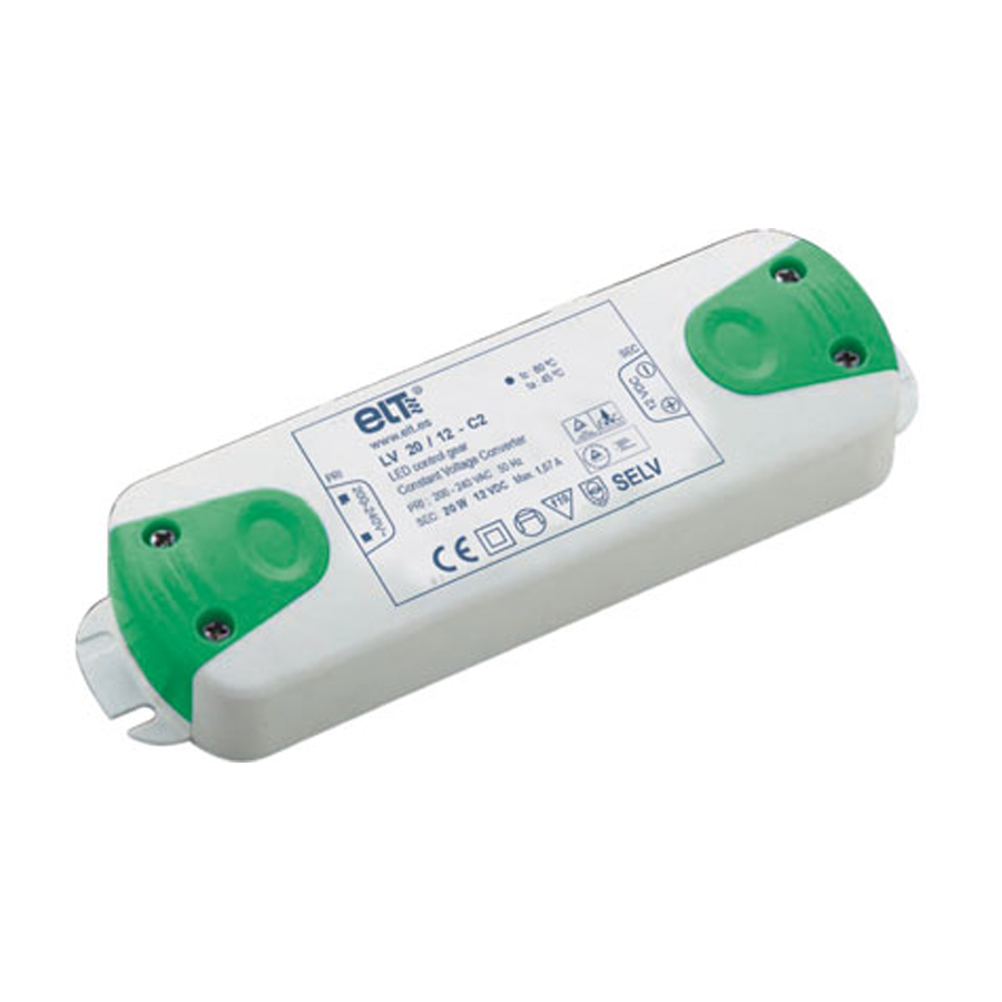 ELT LED KonstantspannungsKonverter / LED Trafo 20W 12V DC Geeignet für Konstantspannungs-LED-Module oder LED Stripes / LED Bänder IP20 für den Innenbereich Kompakte Bauform 148x46x