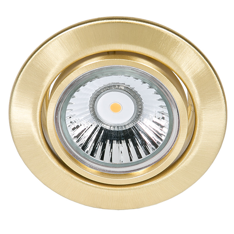 Einbauleuchte Messing-Gebürstet MR16 Ø50mm max. 50W schwenkbar 20° Leistung: max. 50W Abmessung: 88x55mm Bohrausschnitt: 68mm Farbe: Messing-Gebürstet Exklusive Leuchtmittel un