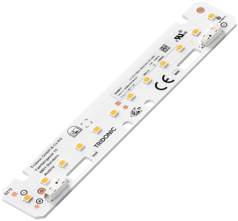 LLE 24x140mm 650lm 827 HV ADV6 LED Linear Modul Abmessung: 139x23,6x5,5mm Farbtemperatur: warmweiss / 2700K 203lm - 1,0W - bei 100mA - 10,1V 572lm - 3,0W - 275mA - 10,4V 1,303l