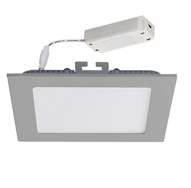 KATRO LED V2 Einbauleuchte 12W-NW-SR IP44Gehäusefarbe: Silber Lichtstärke: 660lm Lichtfarbe: 4.000K (kaltweiss) Abmessungen außen: 170x170x20mm Deckenausschnitt: 158x158mm 