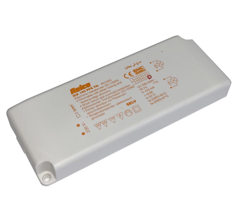 ICE 105 PFS TH, FLAT Ausführung, 230V auf 12V Leistung: 20-105W Anschlüsse: 2 x 12V Abmessungen: 140x54x17mm (LxBxH) MM, F Zeichen Kann auch als Ersatz für RN1604 (normale Bauf ICE 105 PFS TH, FLAT Ausführung, 230V auf 12V Leistung: 20-105W Anschlüsse: 2 x 12V Abmessungen: 140x54x17mm (LxBxH) MM, F Zeichen Kann auch als Ersatz für RN1604 (normale Bauf